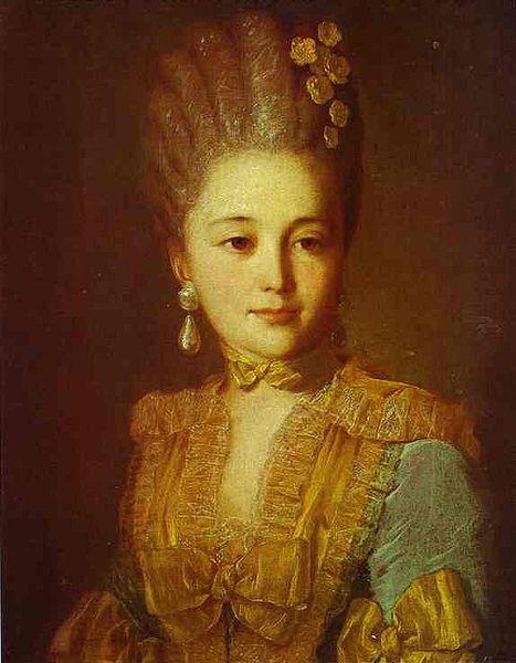 Fyodor Rokotov Portrait of an Unknown Woman in a Blue Dress with Yellow Trimmings